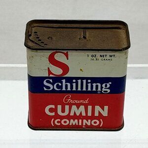 Schilling & Co Ground Cumin Spice Tin 1 Oz 1930s Retro Kitchen Décor Collectible